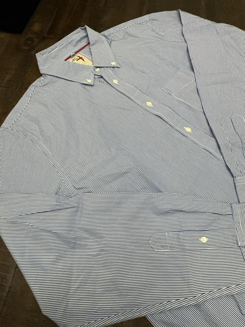 Relwen Shirt Mens 2XL Blue Stripe Long Sleeve Button Down Cotton Huckberry